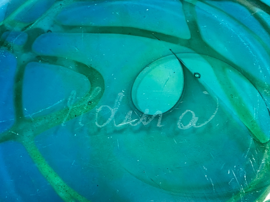 Vintage Signed Mdina Glass Vase by Michael Harris Vibrant Blue/Green 8H x 6W  [Photo 8]