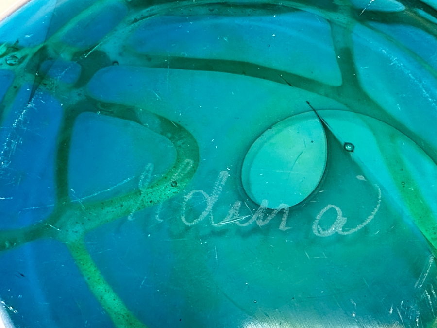 Vintage Signed Mdina Glass Vase by Michael Harris Vibrant Blue/Green 8H x 6W  [Photo 9]