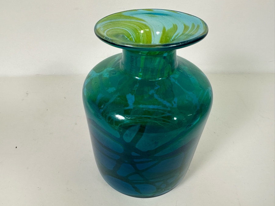 Vintage Signed Mdina Glass Vase by Michael Harris Vibrant Blue/Green 8H ...