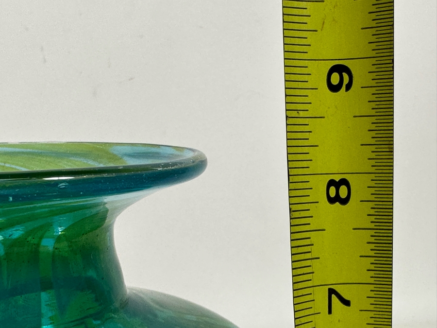 Vintage Signed Mdina Glass Vase by Michael Harris Vibrant Blue/Green 8H x 6W  [Photo 11]