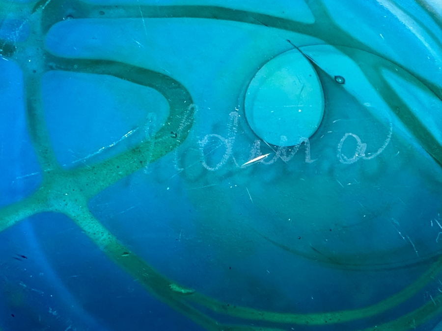 Vintage Signed Mdina Glass Vase by Michael Harris Vibrant Blue/Green 8H x 6W  [Photo 10]