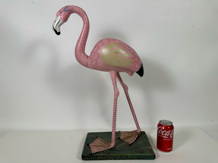 Rare Decorative Pink Flamingo Sculpture. Iron Legs and Wooden Body/Base. 23.5H [Photo 7]