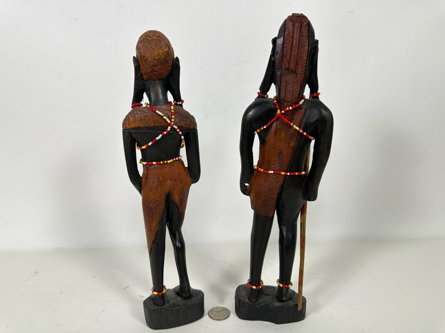 Pair Of Vintage Hand Carved Wooden African Man And Woman Sculptures 12H [Photo 9]