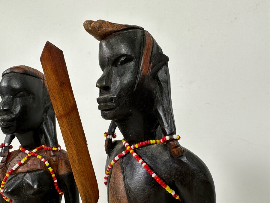 Pair Of Vintage Hand Carved Wooden African Man And Woman Sculptures 12H [Photo 8]
