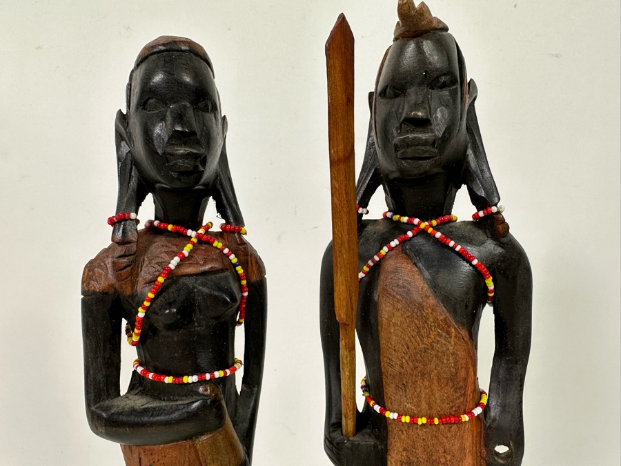 Pair Of Vintage Hand Carved Wooden African Man And Woman Sculptures 12H [Photo 5]