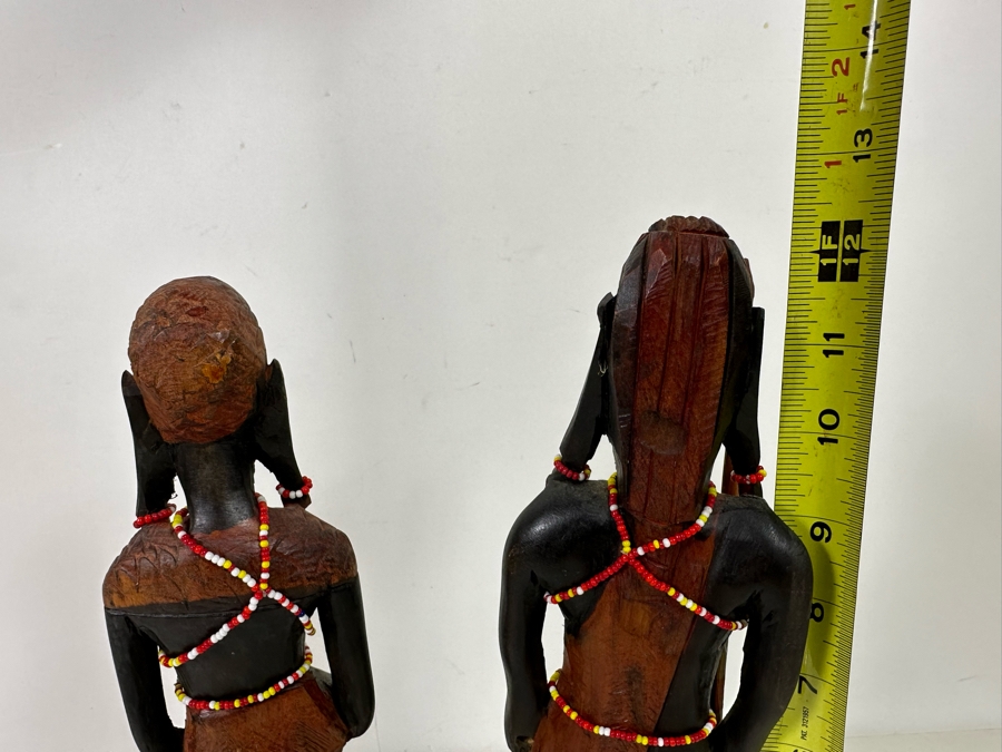 Pair Of Vintage Hand Carved Wooden African Man And Woman Sculptures 12H [Photo 10]