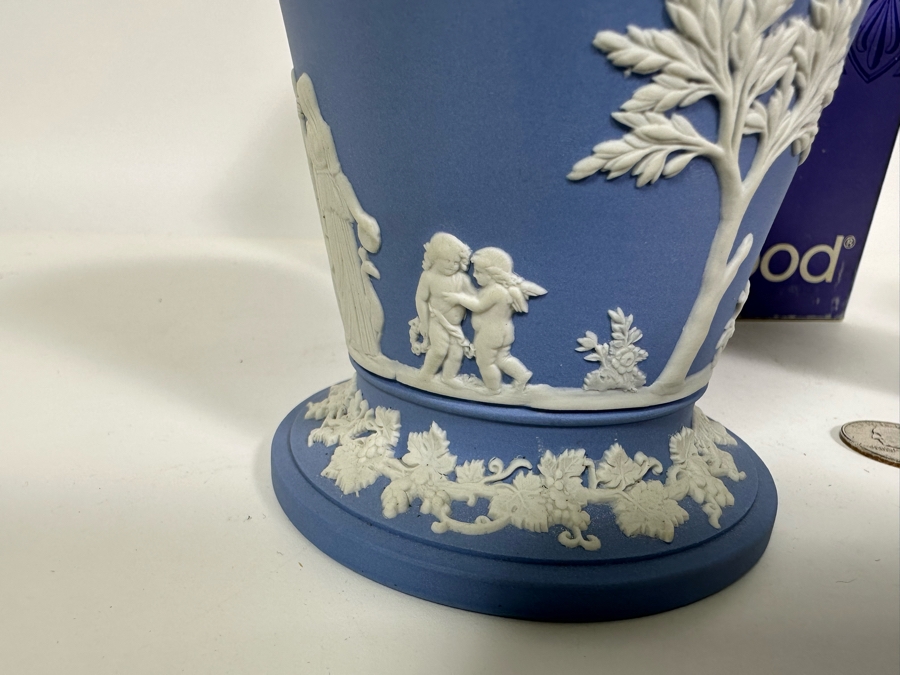 Vintage Wedgwood Jasperware Pale Blue Flower Vase and Grid with Boxes 5H [Photo 8]