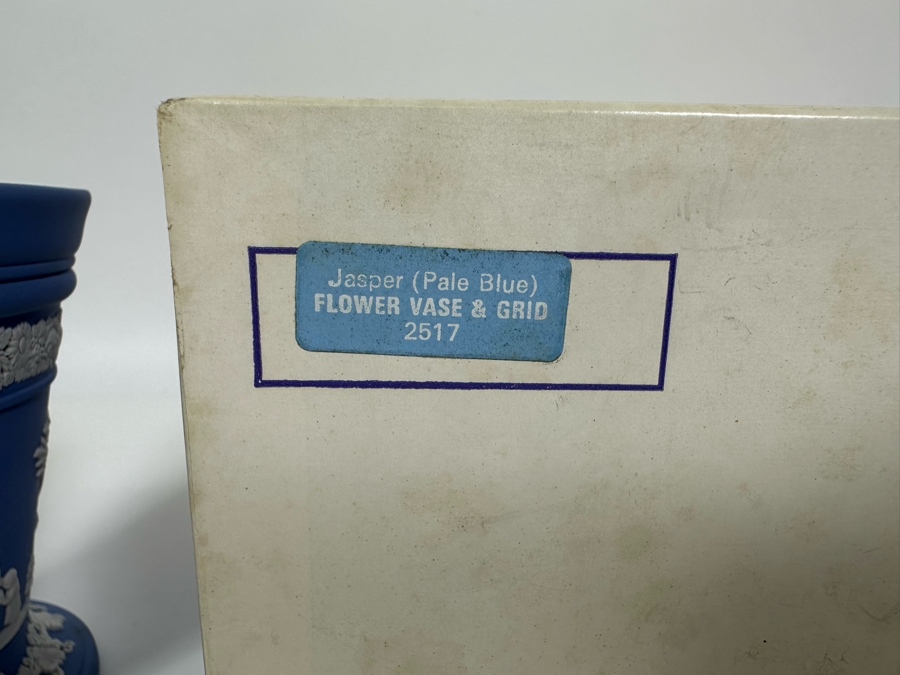Vintage Wedgwood Jasperware Pale Blue Flower Vase and Grid with Boxes 5H [Photo 14]