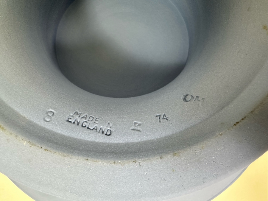 Vintage Wedgwood Jasperware Pale Blue Footed Pedestal Bowl with Sacrificial Characters 8W x 5H [Photo 10]