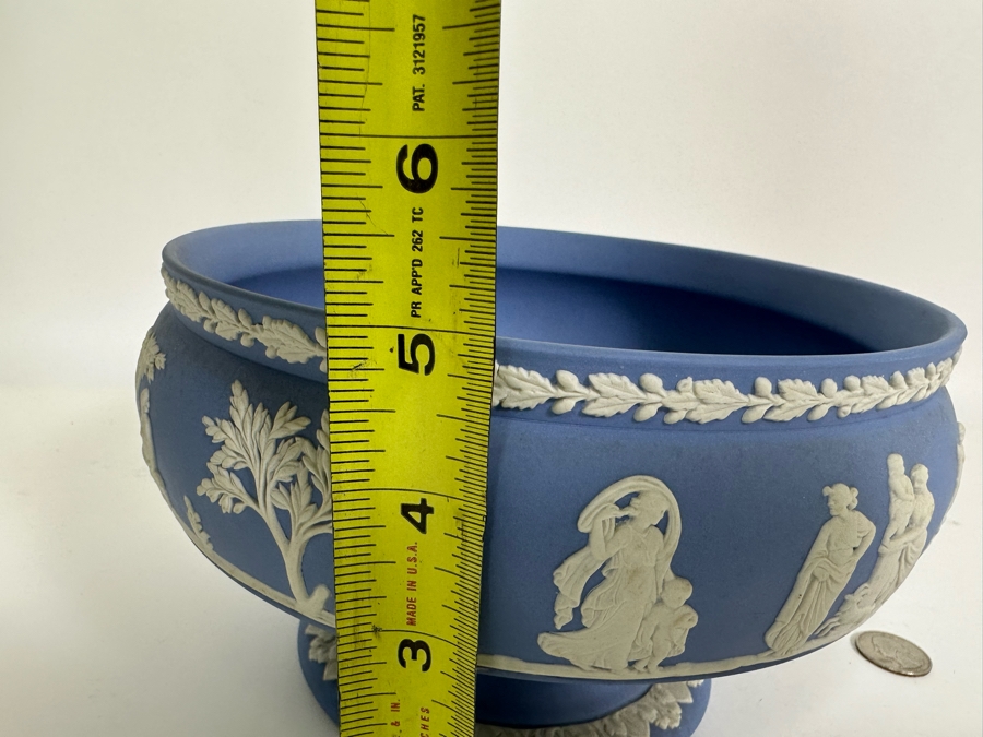 Vintage Wedgwood Jasperware Pale Blue Footed Pedestal Bowl with Sacrificial Characters 8W x 5H [Photo 12]