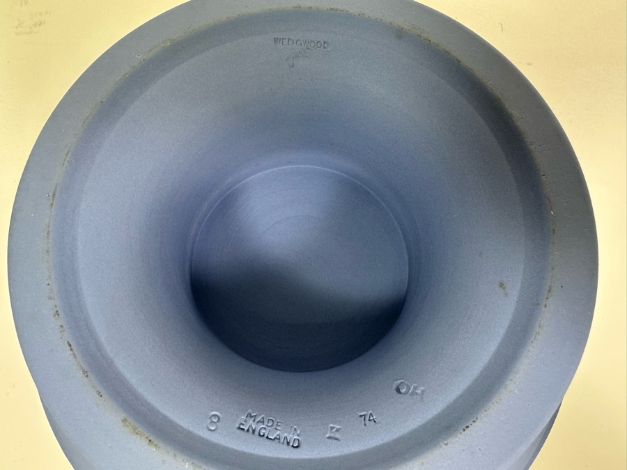 Vintage Wedgwood Jasperware Pale Blue Footed Pedestal Bowl with Sacrificial Characters 8W x 5H [Photo 9]