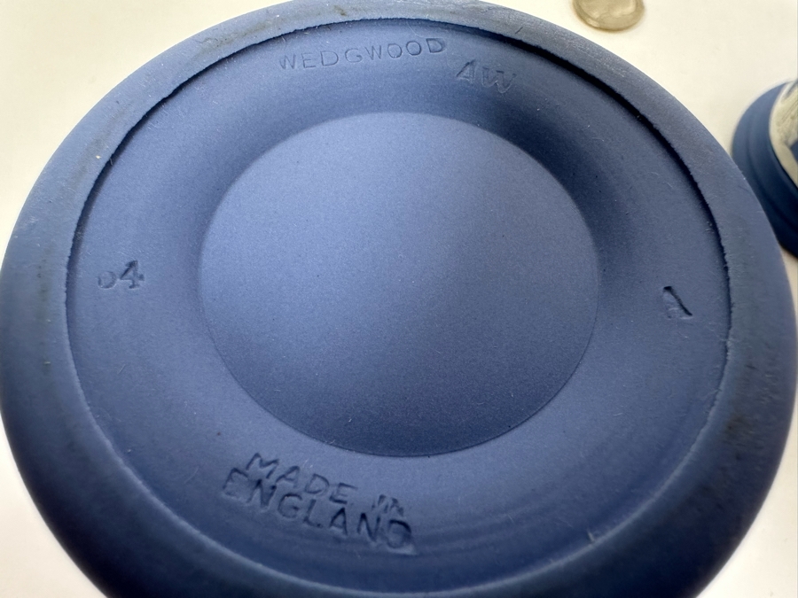 Lot of Vintage Wedgwood Jasperware Pale Blue Bowl, Spill Vase with Box and Cupid Vase 3.75H, 6.5H and 4.5H [Photo 21]