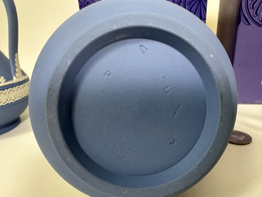 Lot of Vintage Wedgwood Jasperware Pale Blue Estruscan Jug with Box, Creamer Jug with Box, Creamer and Cameo Pitcher 6, 5.25, 3 and 4.25H [Photo 14]