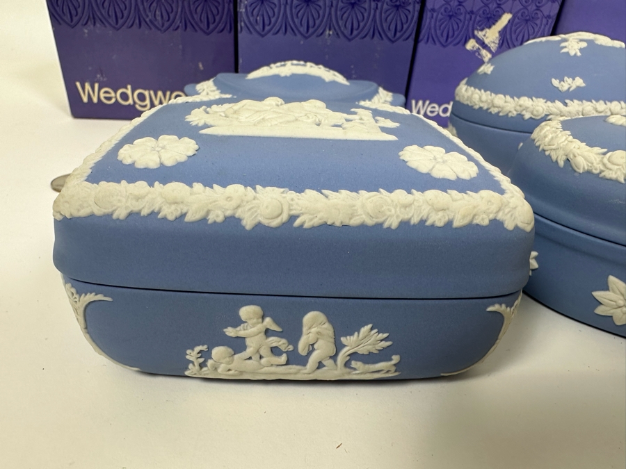Lot of Vintage Wedgwood Jasperware Pale Blue Boxes including Candy Heart Box, Egg Candy Box, Candy Box, Square Trinket Box. From 4W to 5W [Photo 6]
