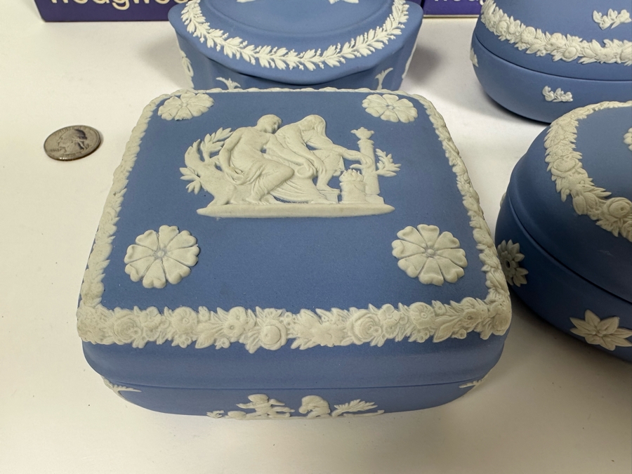 Lot of Vintage Wedgwood Jasperware Pale Blue Boxes including Candy Heart Box, Egg Candy Box, Candy Box, Square Trinket Box. From 4W to 5W [Photo 5]