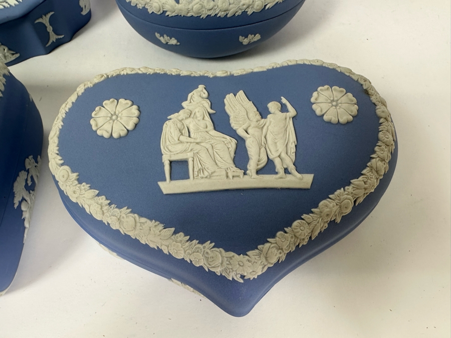 Lot of Vintage Wedgwood Jasperware Pale Blue Boxes including Candy Heart Box, Egg Candy Box, Candy Box, Square Trinket Box. From 4W to 5W [Photo 7]