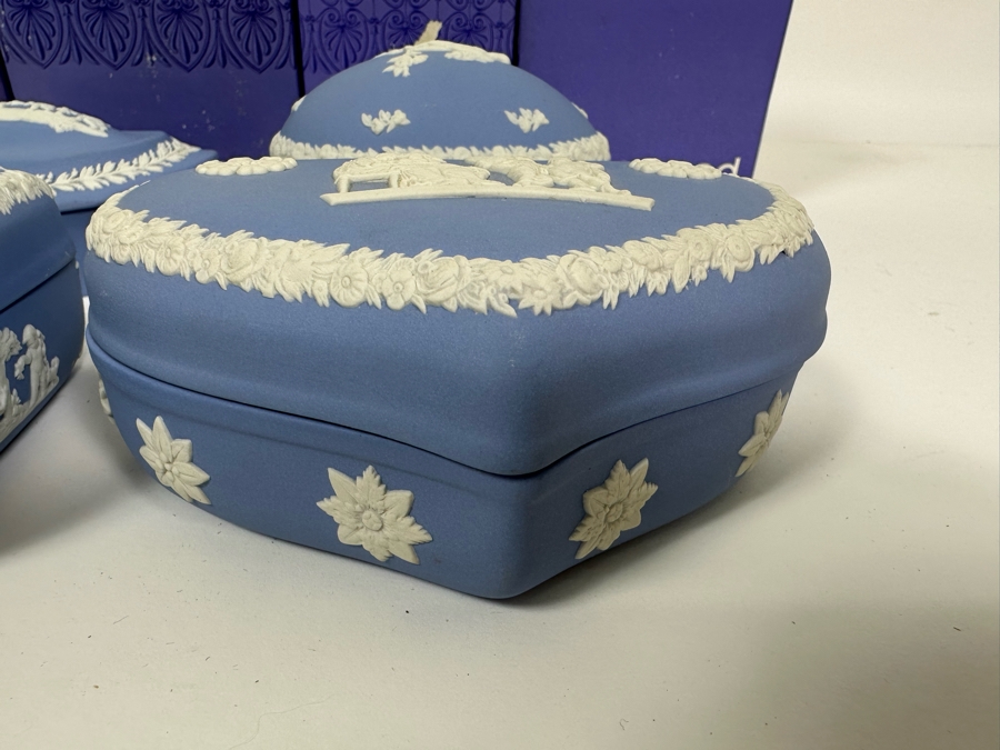Lot of Vintage Wedgwood Jasperware Pale Blue Boxes including Candy Heart Box, Egg Candy Box, Candy Box, Square Trinket Box. From 4W to 5W [Photo 8]