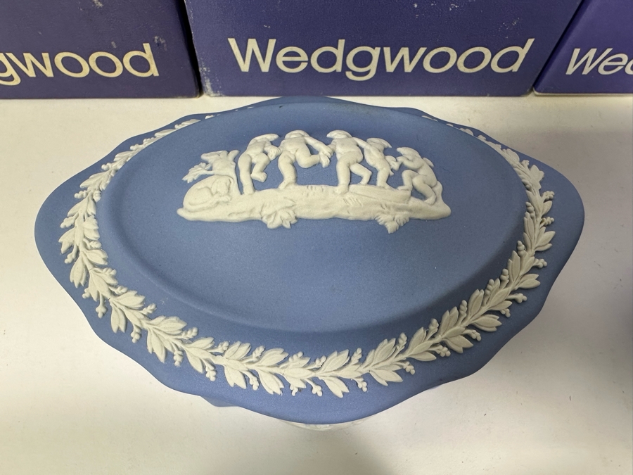 Lot of Vintage Wedgwood Jasperware Pale Blue Boxes including Candy Heart Box, Egg Candy Box, Candy Box, Square Trinket Box. From 4W to 5W [Photo 10]