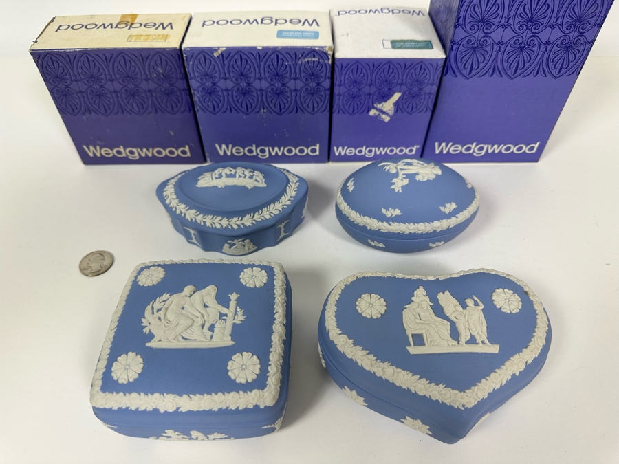Lot of Vintage Wedgwood Jasperware Pale Blue Boxes including Candy Heart Box, Egg Candy Box, Candy Box, Square Trinket Box. From 4W to 5W [Photo 3]