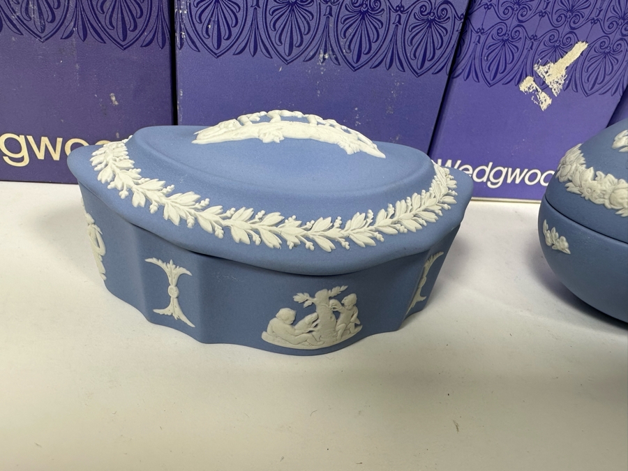 Lot of Vintage Wedgwood Jasperware Pale Blue Boxes including Candy Heart Box, Egg Candy Box, Candy Box, Square Trinket Box. From 4W to 5W [Photo 11]