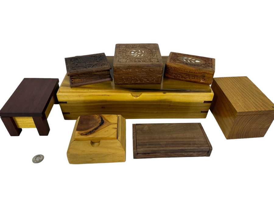 Collection Of Vintage Wooden Boxes Of Various Sizes