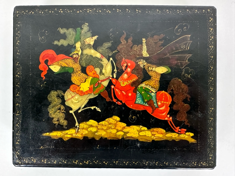 Hand Painted Russian Lacquer Box Signed 6W X 5D X 1.25H [Photo 2]