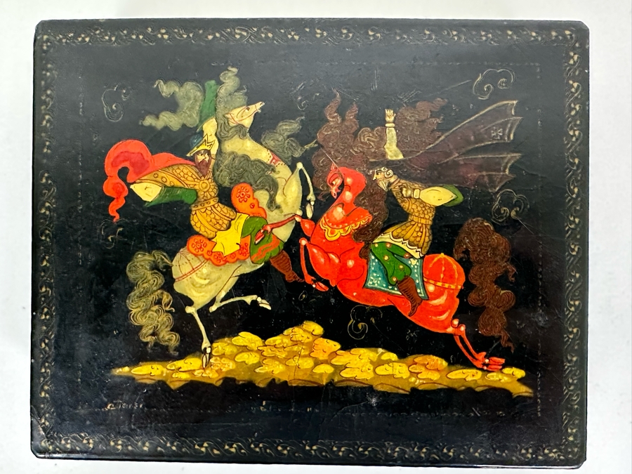 Hand Painted Russian Lacquer Box Signed 6W X 5D X 1.25H [Photo 3]