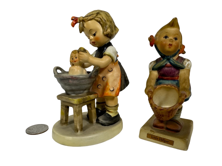 Lot of Vintage German Hummels including 'Doll Bath' and 'Little Helper' Figurines 5.25 and 4.5H [Photo 1]