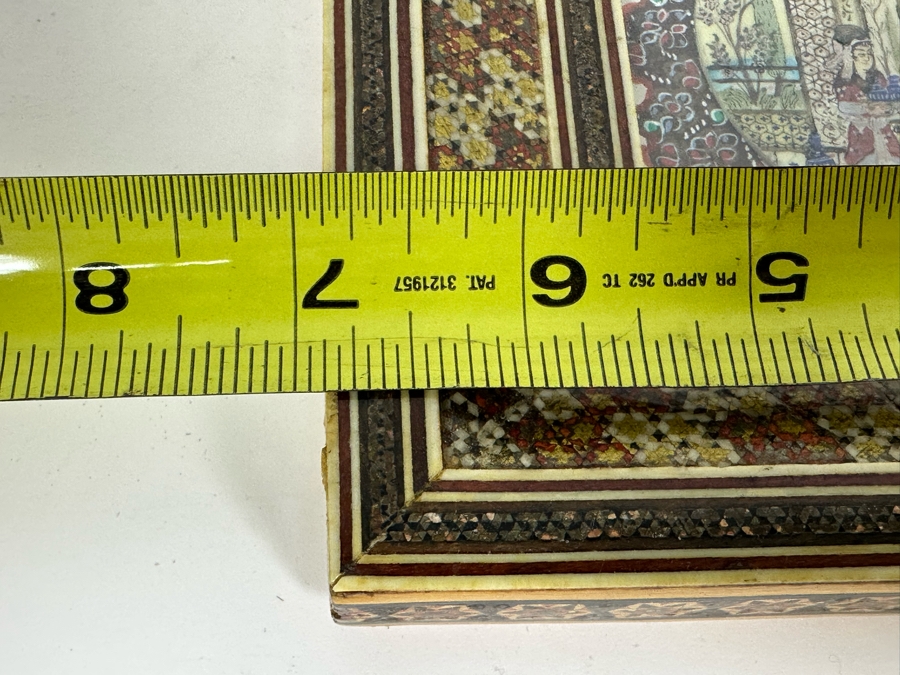 Vintage Persian Indian Handmade Inlaid Mosaic Marquetry Wooden Frame With Original Painting 7 X 7 [Photo 10]