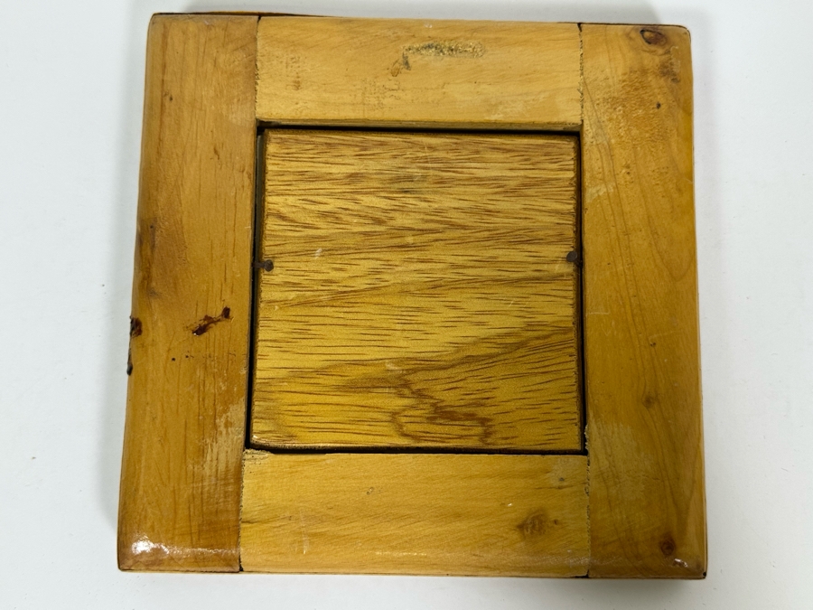 Vintage Persian Indian Handmade Inlaid Mosaic Marquetry Wooden Frame With Original Painting 7 X 7 [Photo 9]