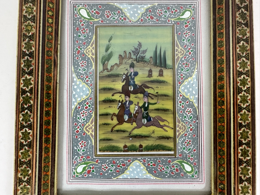 Vintage Persian Indian Handmade Inlaid Mosaic Marquetry Wooden Frame With Original Painting 7 X 9 [Photo 5]