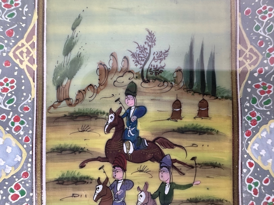 Vintage Persian Indian Handmade Inlaid Mosaic Marquetry Wooden Frame With Original Painting 7 X 9 [Photo 7]