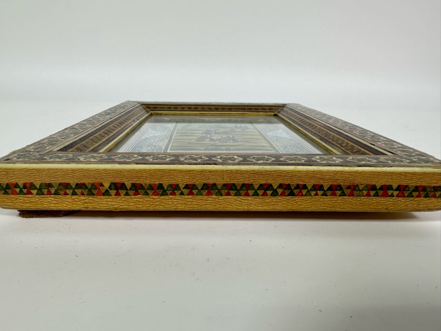 Vintage Persian Indian Handmade Inlaid Mosaic Marquetry Wooden Frame With Original Painting 7 X 9 [Photo 10]
