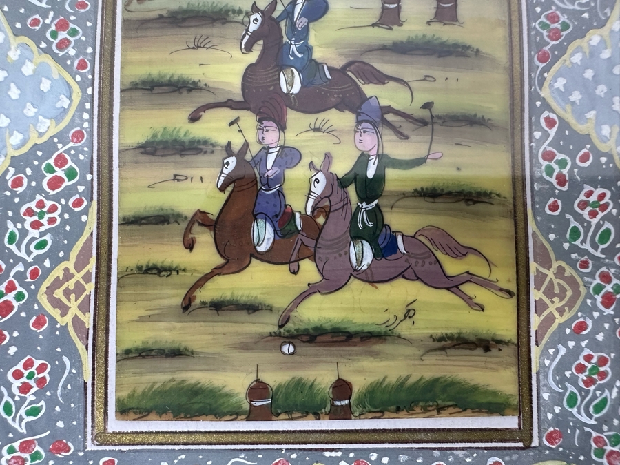 Vintage Persian Indian Handmade Inlaid Mosaic Marquetry Wooden Frame With Original Painting 7 X 9 [Photo 8]