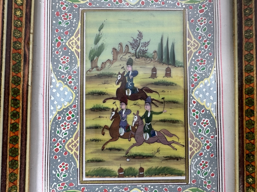 Vintage Persian Indian Handmade Inlaid Mosaic Marquetry Wooden Frame With Original Painting 7 X 9 [Photo 6]