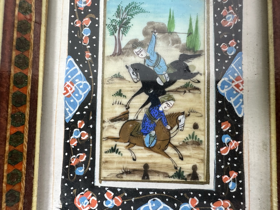 Vintage Persian Indian Handmade Inlaid Mosaic Marquetry Wooden Frame With Original Painting 5 X 7 [Photo 5]