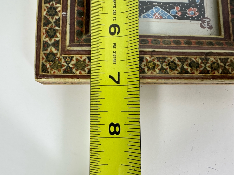 Vintage Persian Indian Handmade Inlaid Mosaic Marquetry Wooden Frame With Original Painting 5 X 7 [Photo 11]