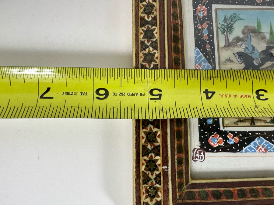 Vintage Persian Indian Handmade Inlaid Mosaic Marquetry Wooden Frame With Original Painting 5 X 7 [Photo 10]