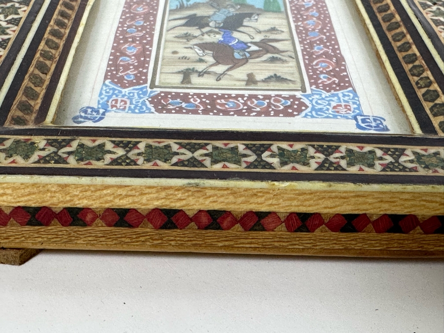 Vintage Persian Indian Handmade Inlaid Mosaic Marquetry Wooden Frame With Original Painting 5 X 7 [Photo 8]