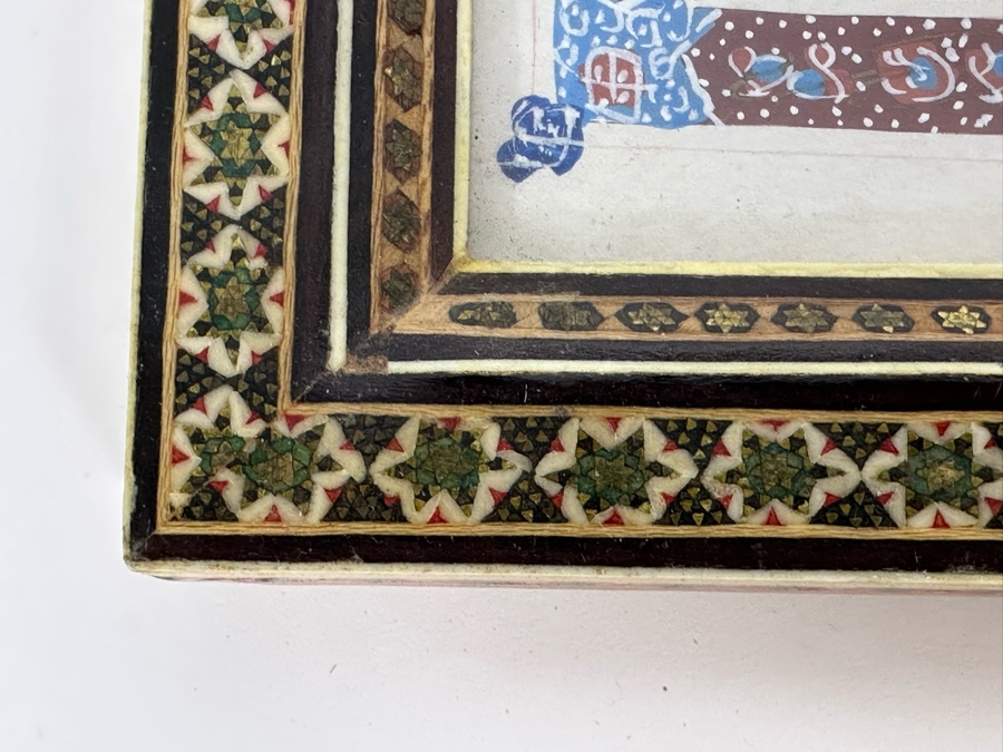 Vintage Persian Indian Handmade Inlaid Mosaic Marquetry Wooden Frame With Original Painting 5 X 7 [Photo 7]