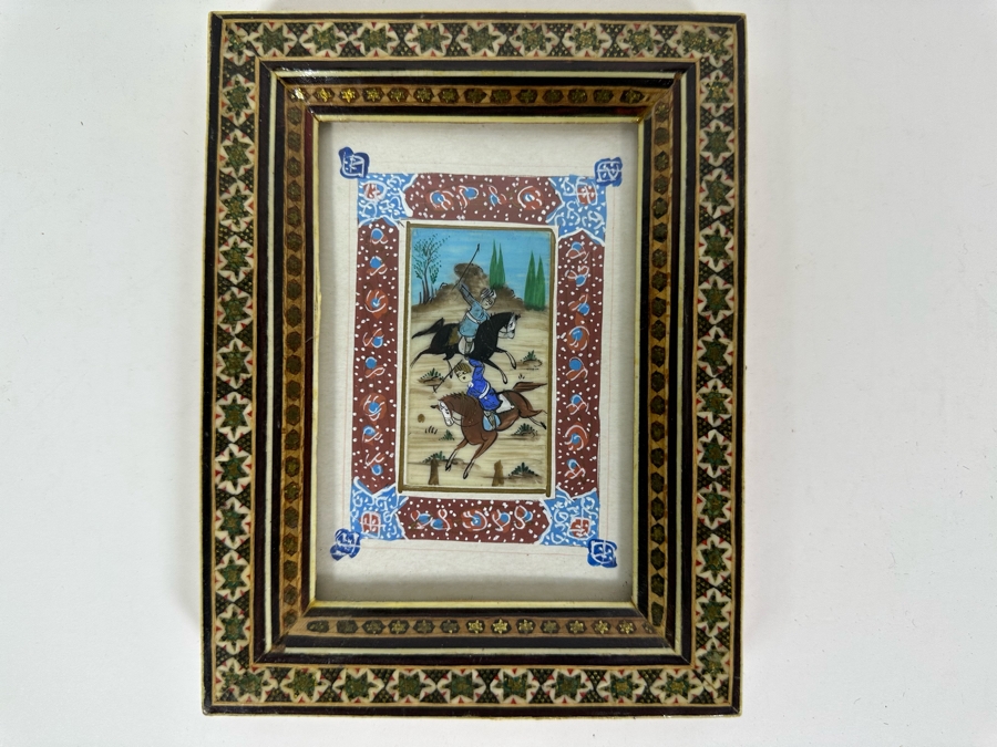 Vintage Persian Indian Handmade Inlaid Mosaic Marquetry Wooden Frame With Original Painting 5 X 7 [Photo 2]