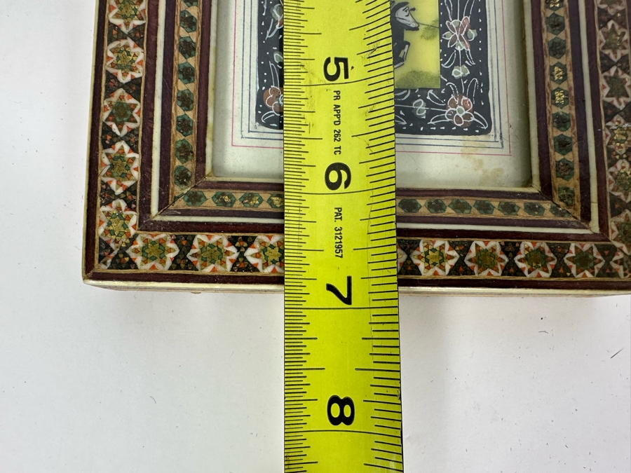 Vintage Persian Indian Handmade Inlaid Mosaic Marquetry Wooden Frame With Original Painting 5 X 7 [Photo 9]