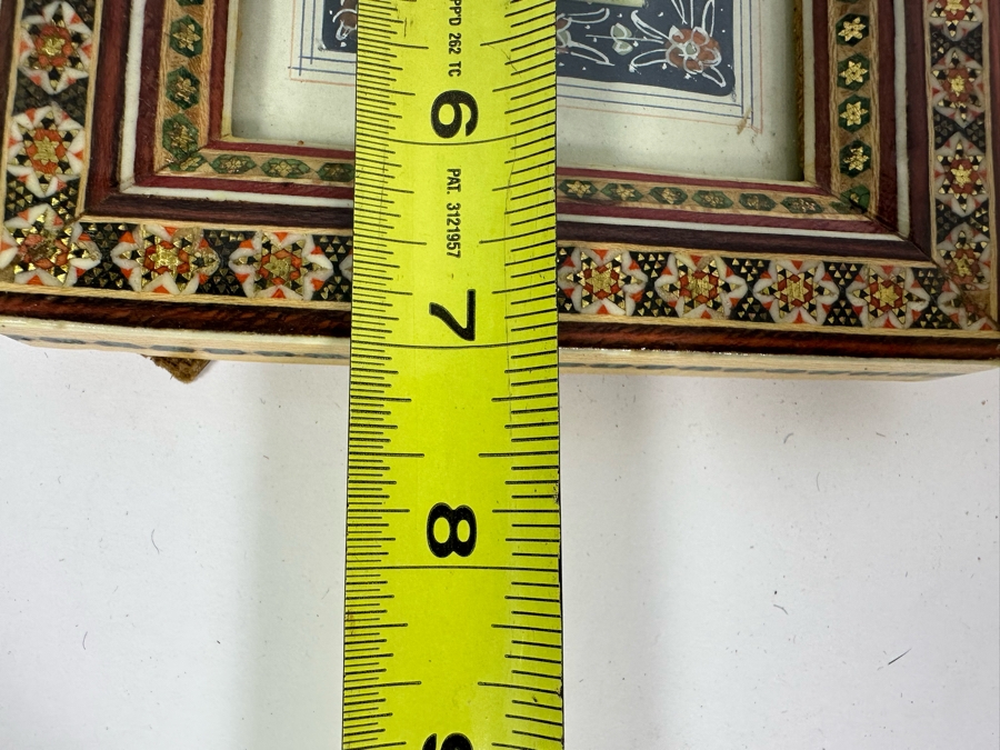 Vintage Persian Indian Handmade Inlaid Mosaic Marquetry Wooden Frame With Original Painting 5.5 X 7 [Photo 9]