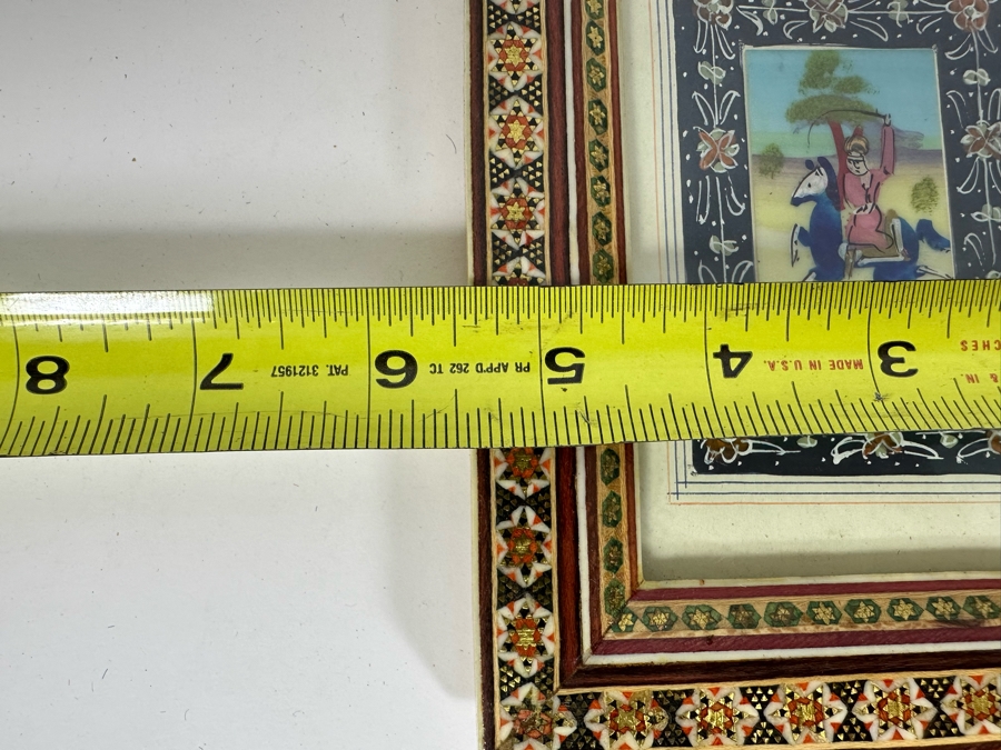 Vintage Persian Indian Handmade Inlaid Mosaic Marquetry Wooden Frame With Original Painting 5.5 X 7 [Photo 8]