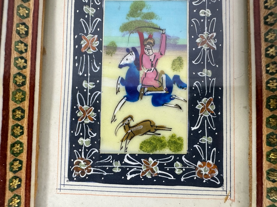 Vintage Persian Indian Handmade Inlaid Mosaic Marquetry Wooden Frame With Original Painting 5.5 X 7 [Photo 4]