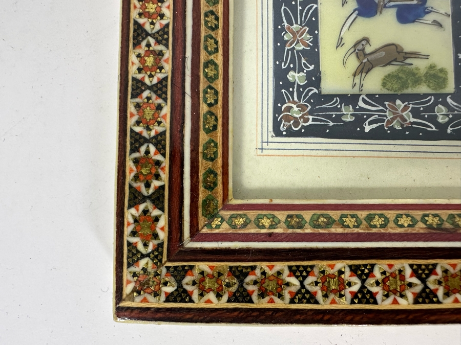 Vintage Persian Indian Handmade Inlaid Mosaic Marquetry Wooden Frame With Original Painting 5.5 X 7 [Photo 5]