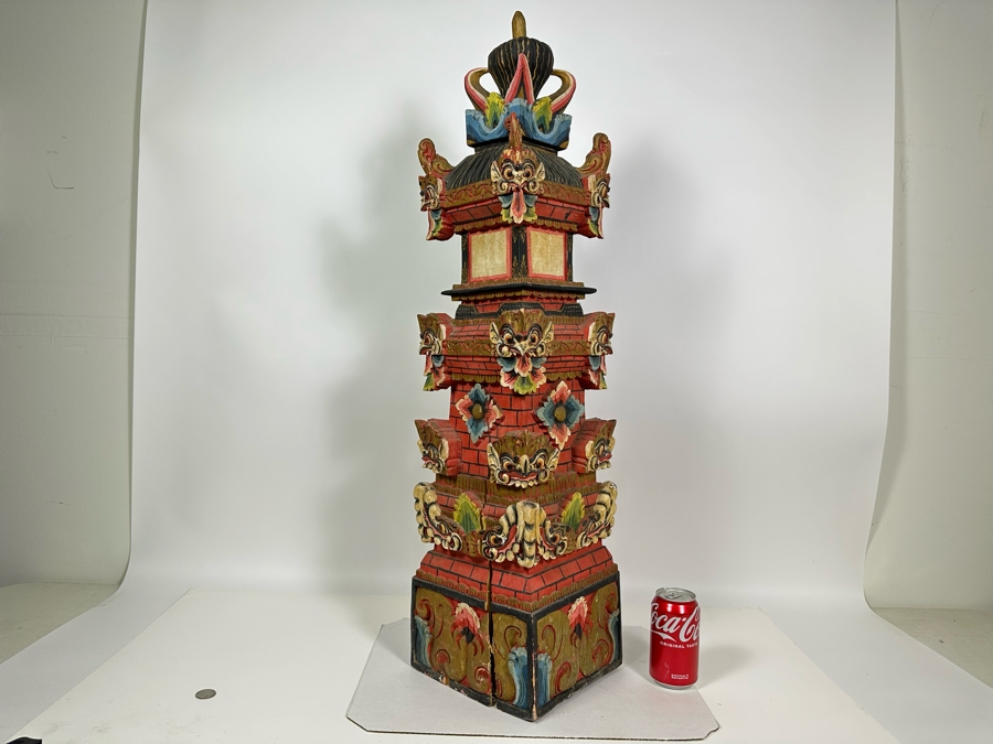 Vintage Indonesian Wooden Carved Tower 36H [Photo 2]