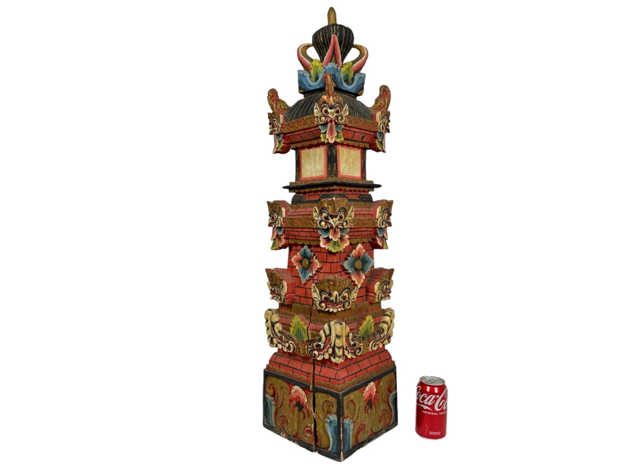 Vintage Indonesian Wooden Carved Tower 36H