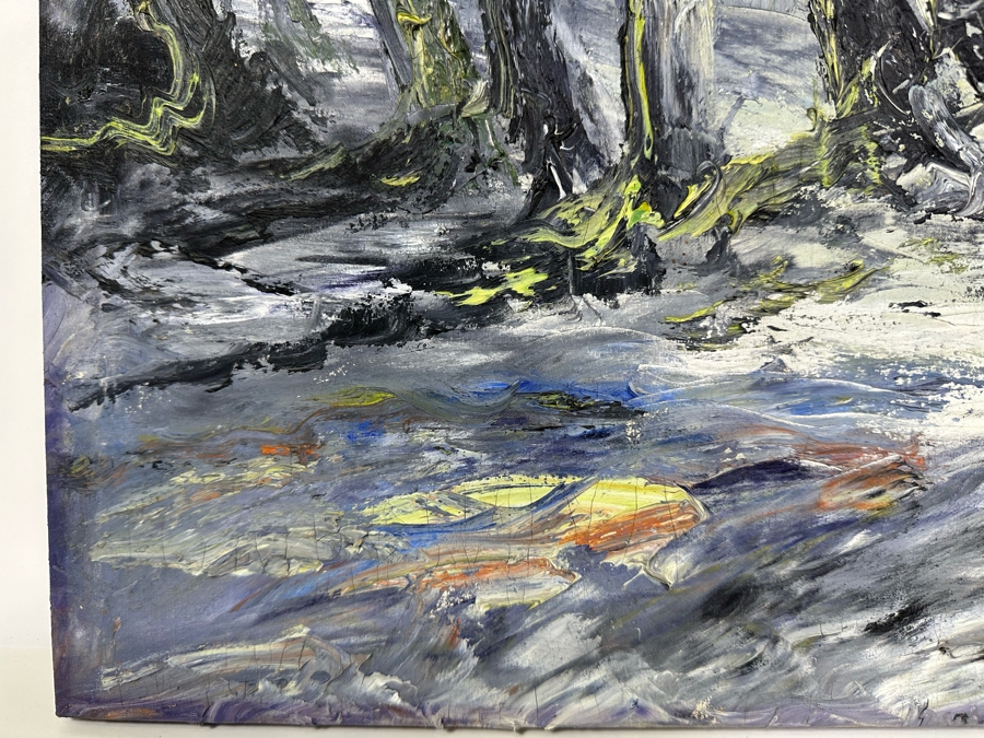 Vintage Mid-Century Abstract Painting On Canvas Signed Lower Right Signature Illegible 24 X 19.5 [Photo 6]