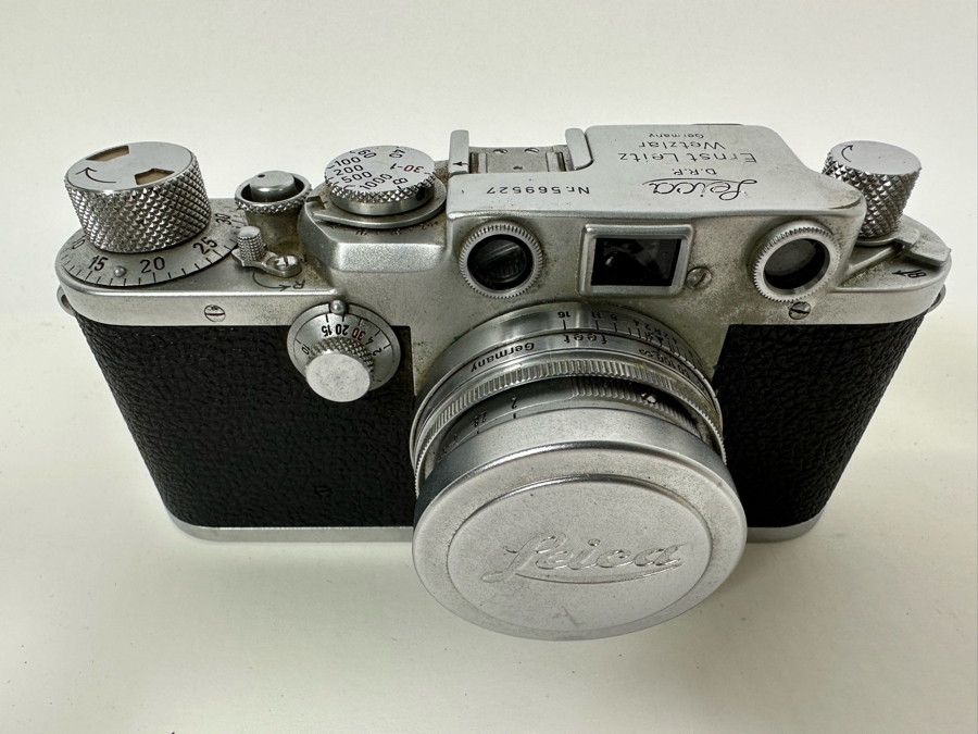 Vintage 1951 Leica IIIf Film Camera Ernst Leitz Wetzlar Germany SN 569527 With Leica 5cm f/2 Summitar Lens And Accessories [Photo 4]